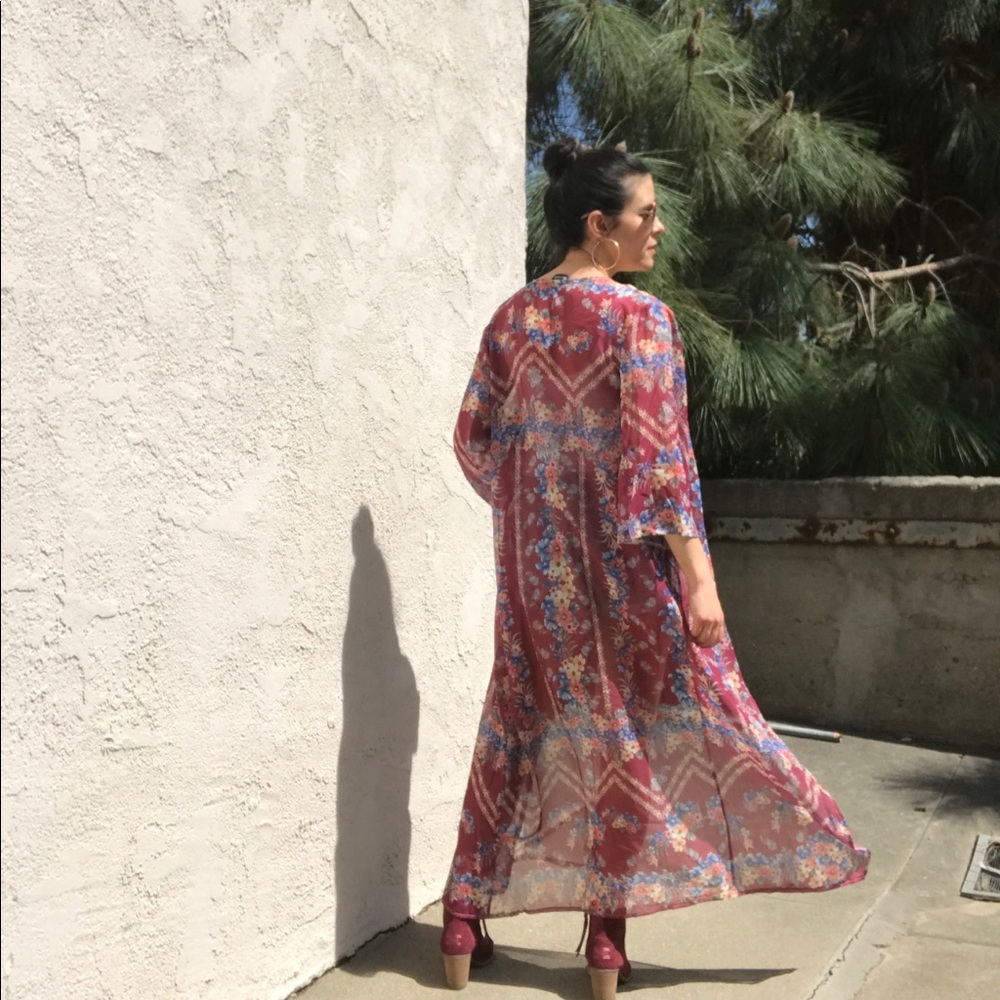 NWOT Burgundy Floral Long Kimono/Duster - Picture 2 of 8